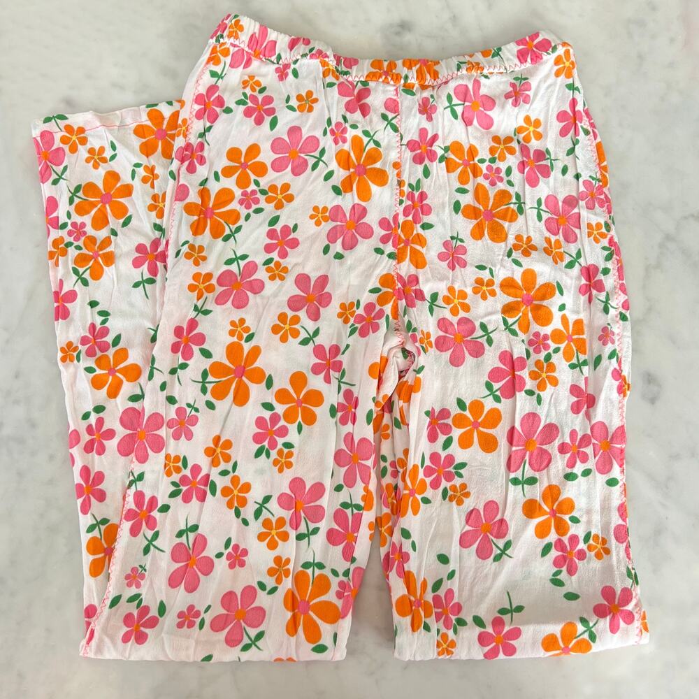 ERL Floral 70s Style Pull On Straight Leg Crepe Pants / S M